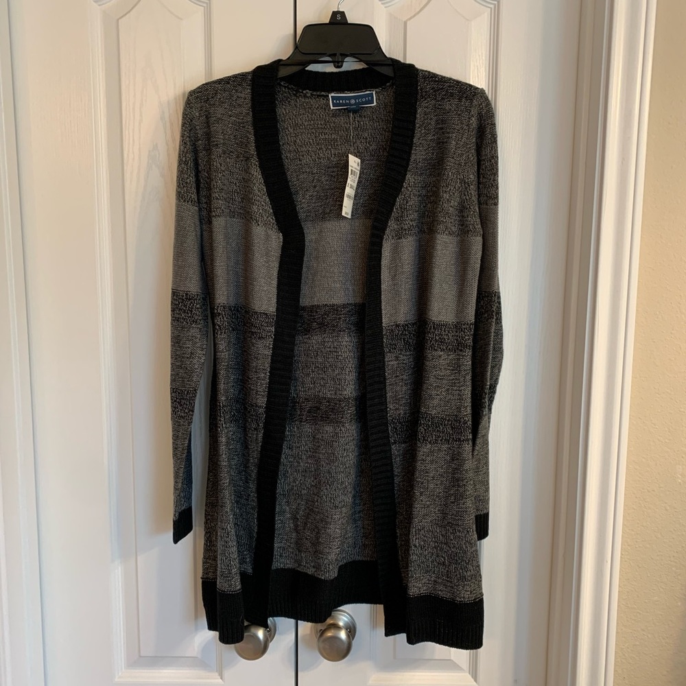 Karen Scott turbo cardigan, XS, black combo, NWT